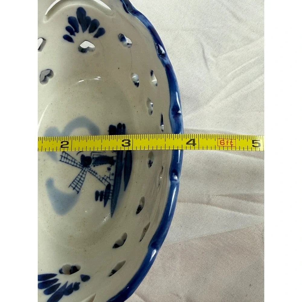 Vintage Delft Holland Ceramic Heart Cutout Windmill Nut Candy Bowls Set of 2